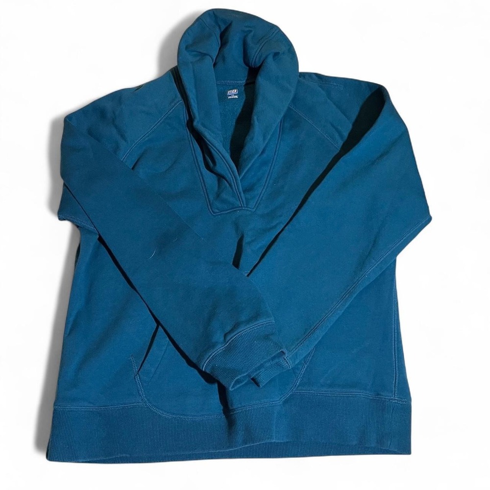 SB Active Womens Teal Blue Shawl Collar Fleece Pullover Sweatshirt Size L